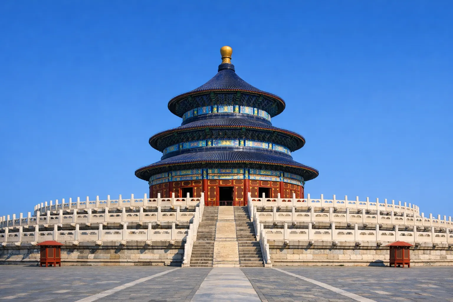 The circular blue-roofed Hall of Prayer for Good Harvests at the Temple of Heaven in Beijing.